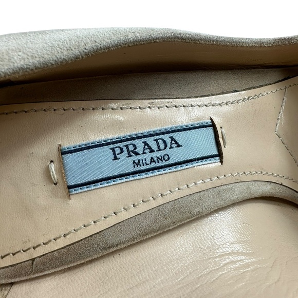Genuine PRADA Women Cream Suede Peep Toe Pumps Size 37 7 US - Picture 8 of 11